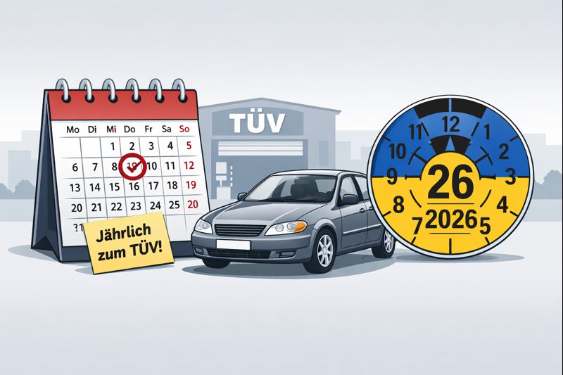 TÜV Plakette 2026 mit Termin im Kalender- Jährlich zum TÜV in 2026 - Neues TÜV-Gesetz 2026